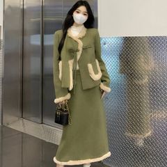 加绒加厚两件套感女外套秋冬款气质穿搭法式小香风两件套装裙