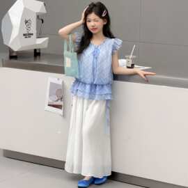 女童夏装套装2026新款感洋气小飞袖夏天衣服儿童夏季雪纺裙裤