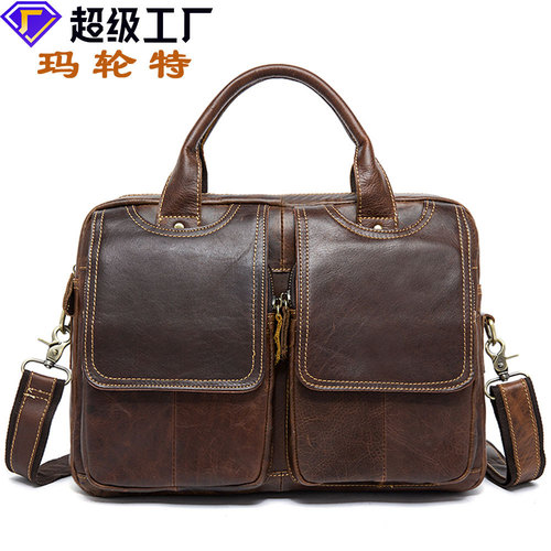 Wholesale business handbags, European and American retro men's bags, briefcases, genuine leather men's crossbody bags, shoulder bags
