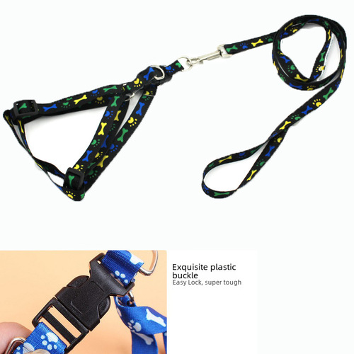 Polyester Printed Dog Leash Small and Medium Dogs Walking Dog Rope Chest Harness Set Cat Chain Pet Supplies 
