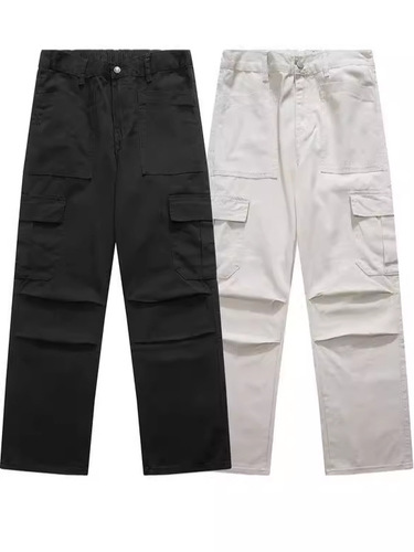 Men's Summer Thin Design-Focused Pleated Pants with Multiple Pockets, Off-White, Quick-Drying American Paratrooper Trousers