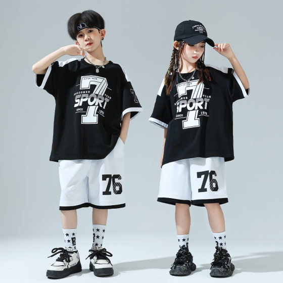 Children's Street Dance Fashion Suit Summer Girls Jazz Dance suit Boys Hip Hop Hiphop Cool Performance Suit