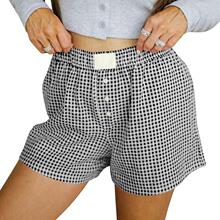 G 38806 High Waist Plaid Wide Leg Shorts �����������ȶ̿�Ů