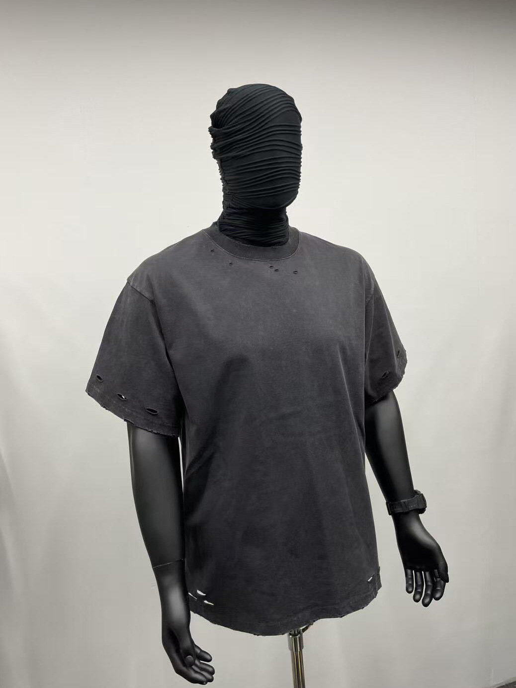 300G pesado americano desgastado cuello redondo caer hombro camiseta de manga corta marca de moda masculina oversize retro lavado con agua hacer viejos in