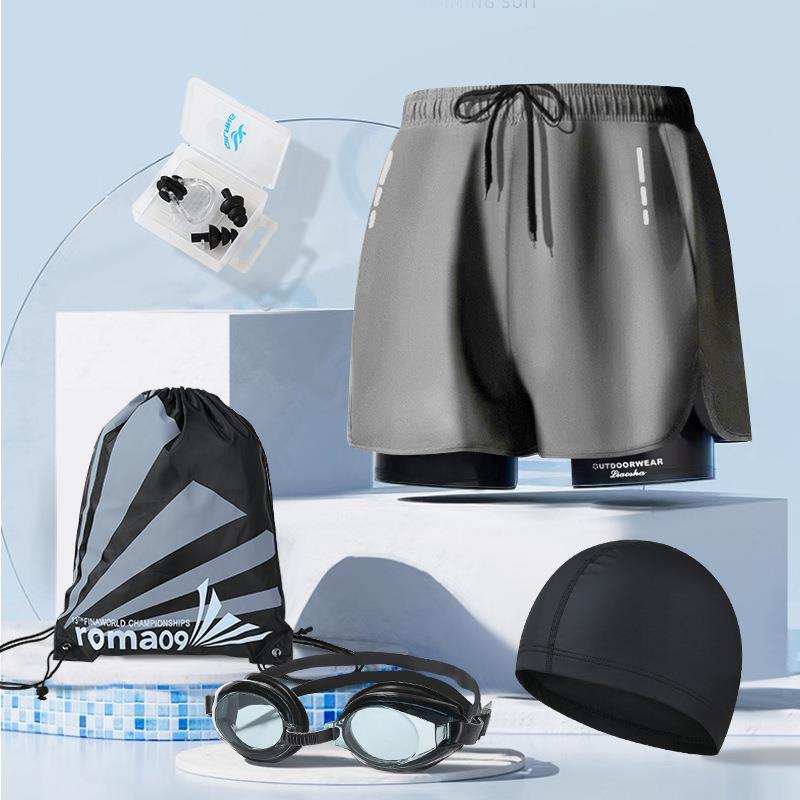 라이트 그레이 (수영복 + 수영모 + 수영 고글 + 비치백 + 코 클립 귀마개)