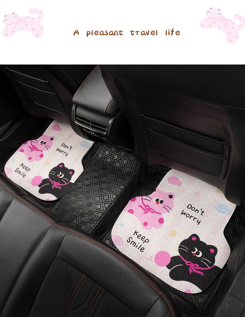 Blue Rain Cartoon Car Floor Mat Cute Cat Wire Ring Dirty Resistant Anti-Slip Protective Mat Floor Mat Easy to Clean Foot Mat