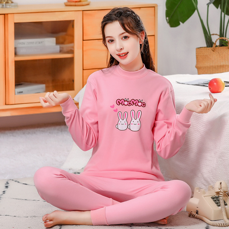 Medio y grandes niñas otoño ropa pantalones largos traje algodón niñas suéter algodón ropa interior caliente conjunto niñas suéter de algodón