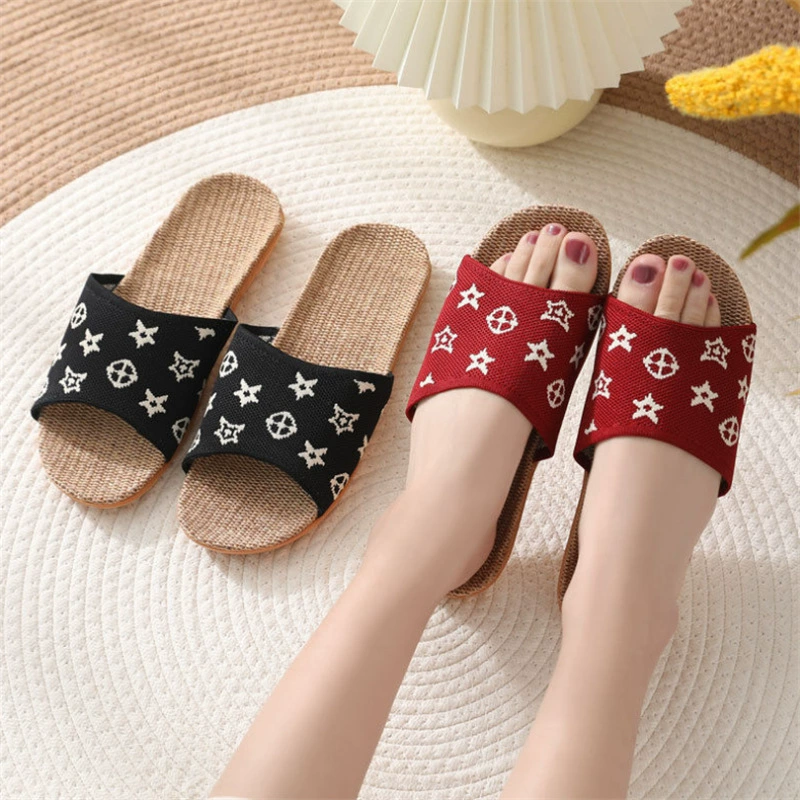 Льняные тапочки, женские летние домашние Нескользящие домашние тапочки с деревянным полом в Корейском стиле, тихие, всесезонные, полые, прохладные Шерстяные Тапочки