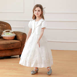 女童公主裙白色礼服套装婚礼花童蕾丝长裙六一钢琴演奏小礼服