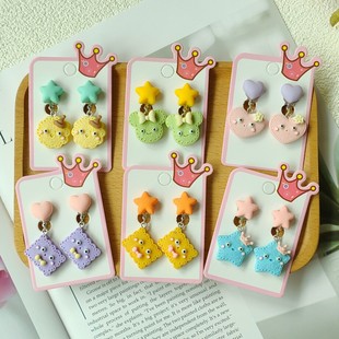 New Korean style cartoon cute children's fashion biscuit star love ear clip pendant student earrings Princess earrings