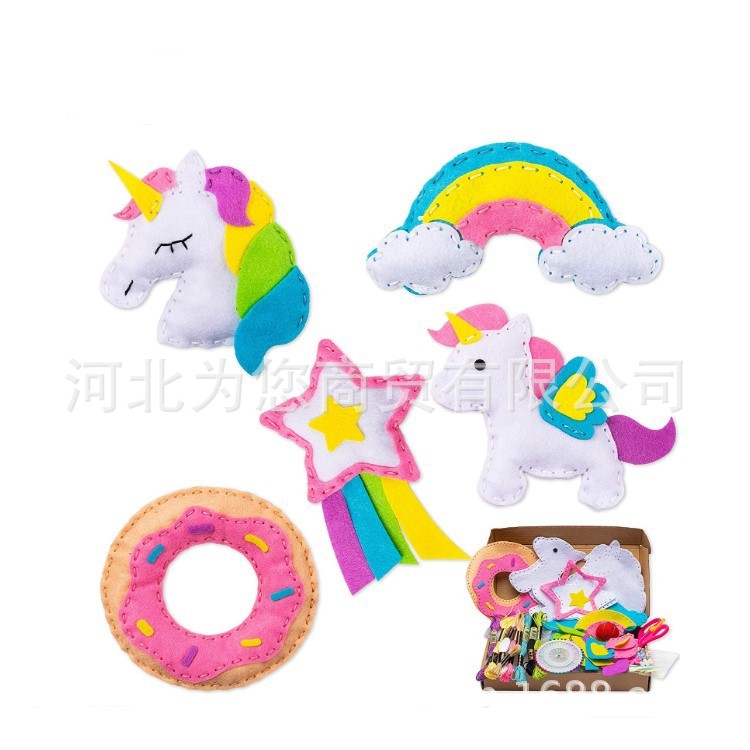 Factory direct selling children's felt unicorn Rainbow Donuts handmade DIY educational sewing craft gifts