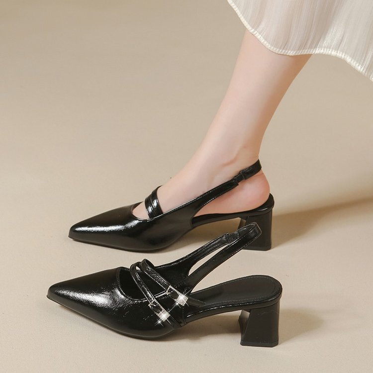 High-Heeled Shoes for Women 2026 New Style French Pointed Toe Chunky Heel Single-Strap Closed-Toe Backless Fashion Sandals