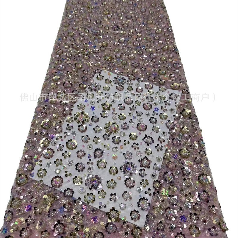 Nueva alta densidad de tubo de perlas bordado vestido vestido de moda bolsa accesorios fabricantes de tela en stock