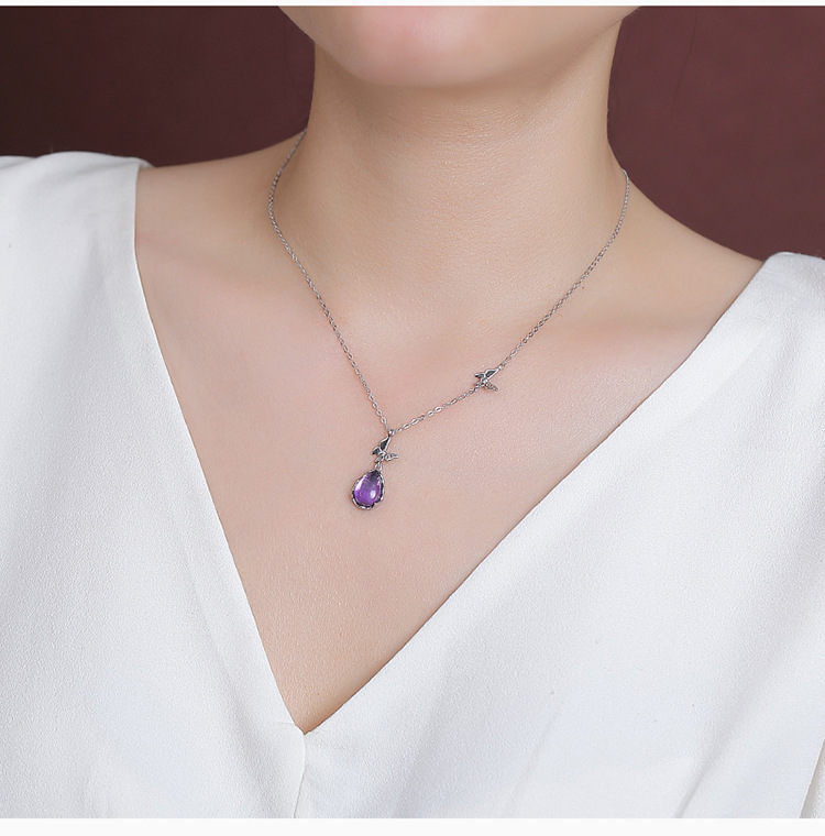Dây chuyền mặt dây chuyền bạc S925 mạ vàng hình bướm giọt nước phong cách quốc phong — Bạc (kèm dây) chi tiết 7