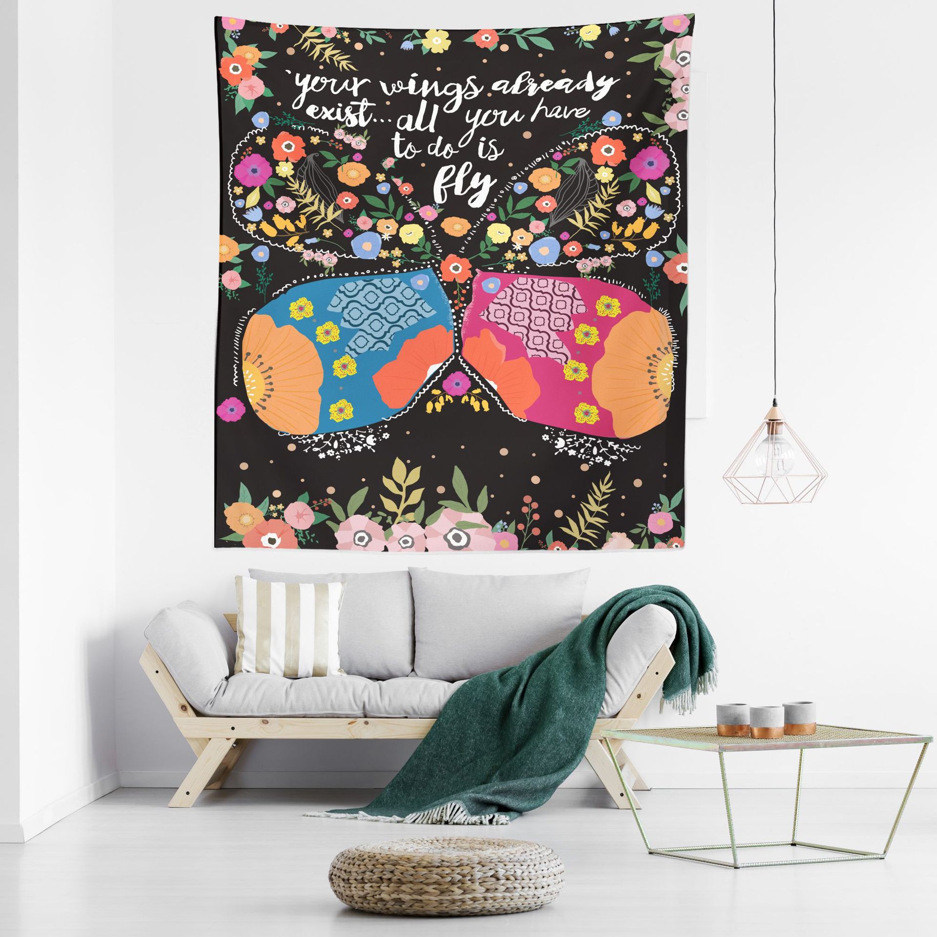 一件代发抽象蝴蝶印花挂毯 客厅卧室书房装饰挂画 拍摄背景布
