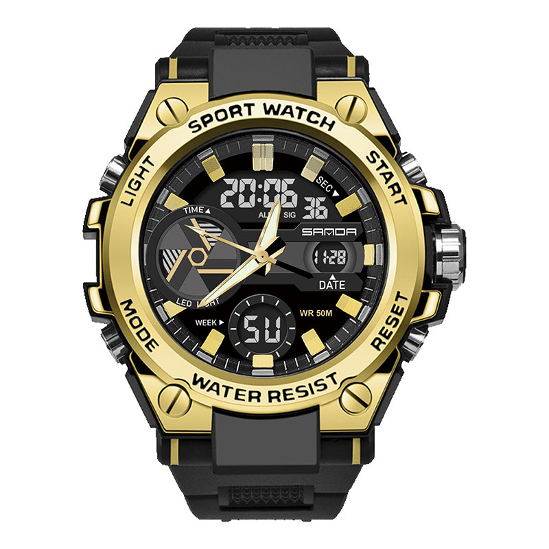 SANDA 3311 estudiante masculino tendencia de la moda juvenil hombres multi-funcional luminoso impermeable reloj electrónico