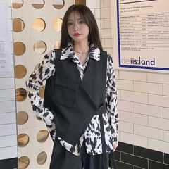 特大码女装外套女秋季300斤胖mm盐系西装马甲+衬衫宽松两件套装女