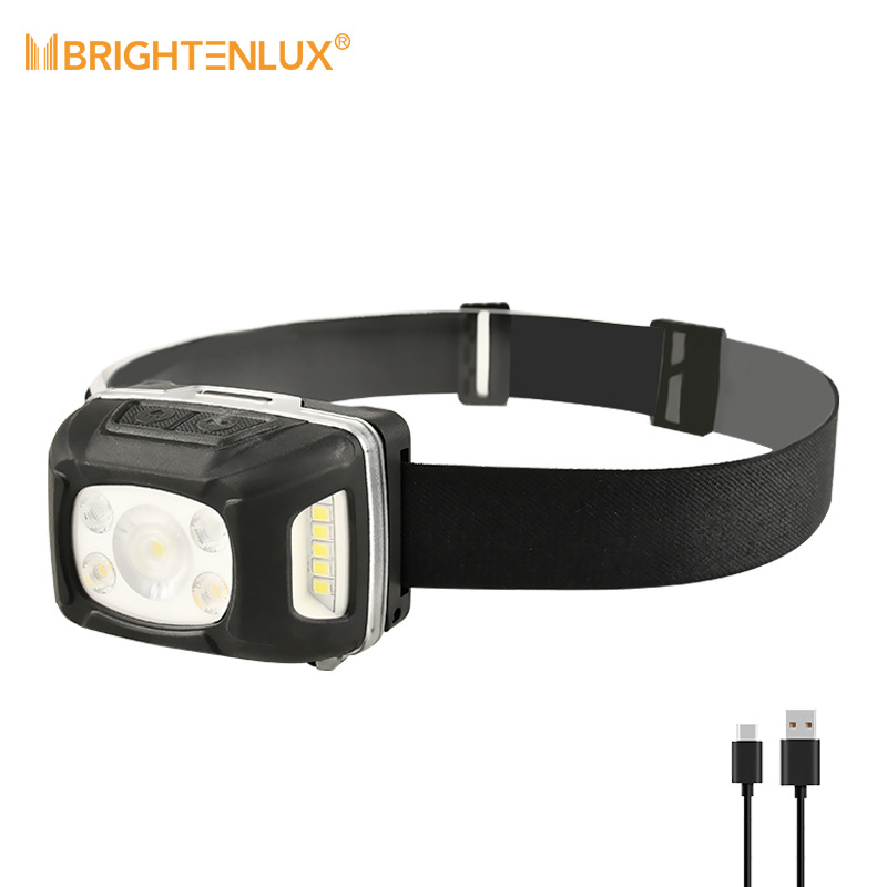 Personalización transfronteriza ip65 lámpara de cabeza impermeable y seca de doble uso tres luces laterales tricolor LED faros al aire libre multimodo