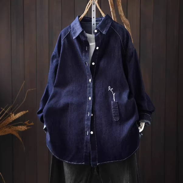 Denim Shirt 2026 Spring New Style Retro Embroidered Loose-Fitting Workwear Trendy Long-Sleeved Shirt for Women 25611 Denim Shirt 2026 Spring New Style Retro Embroidered Loose-Fitting Workwear Trendy Long-Sleeved Shirt for Women 25611