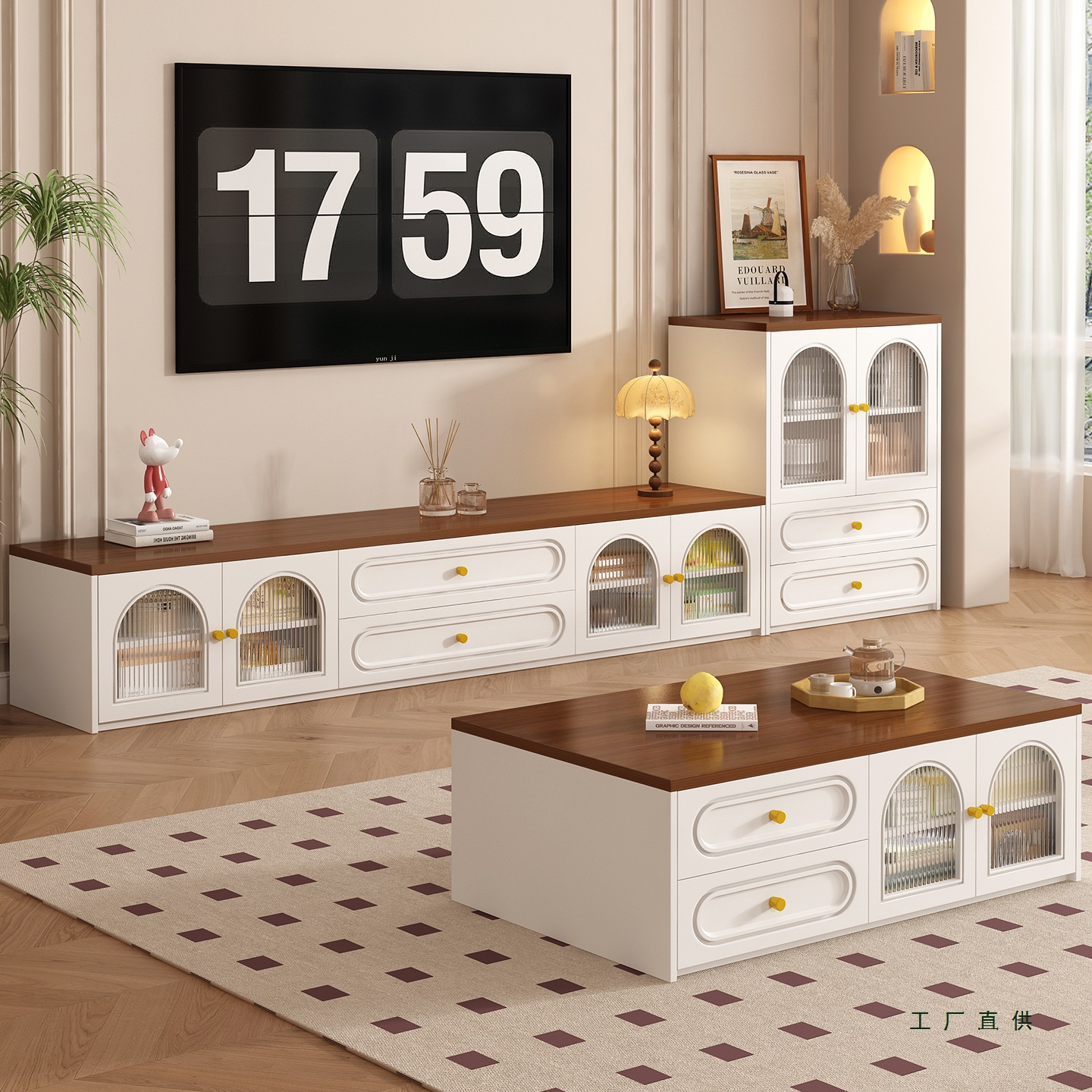 French Retro Tv Cabinet Coffee Table Combination Home Small Apartment Living Room Storage Storage Cabinet Tv Floor-Standing Side Cabinet