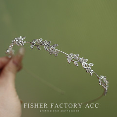 樹葉珍珠水鑽發箍 森系百搭頭箍簡約細款外出頭窟飾品超仙發卡子