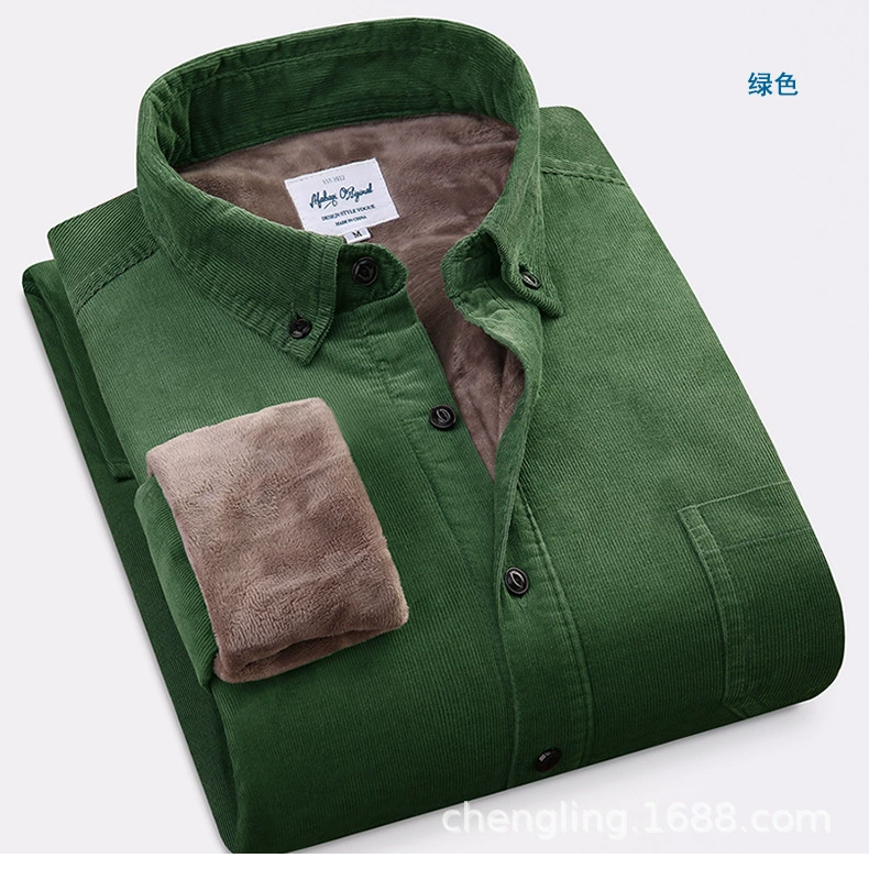 Corduroy velvet down Jacket, warm colour green shirt
