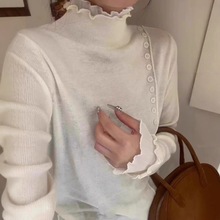 蕾丝拼接针织打底衫女内搭2025秋冬韩版修身半高领毛衣针织衫上衣