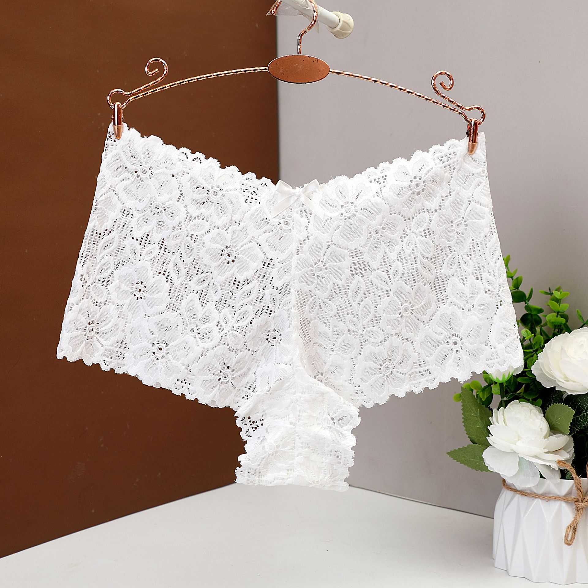 Calzoncillos boxer de encaje para mujer calzoncillos sexy jacquard hueco mujeres puro deseo ropa interior anti-caída bragas de fondo mujeres 6838