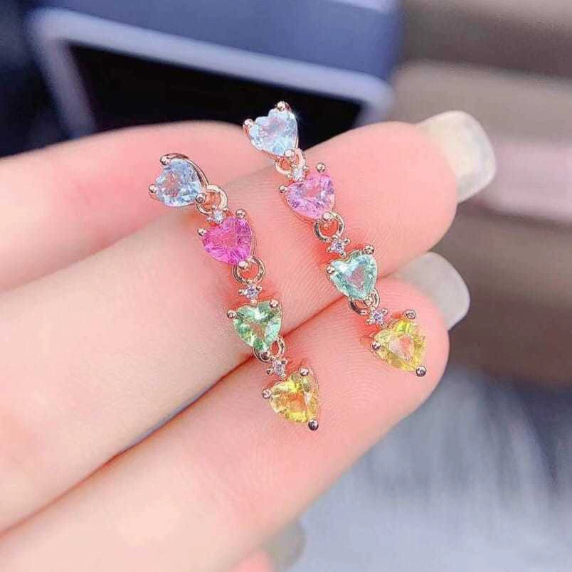 Серьги из турмалина сердце, аксессуар, простой и элегантный дизайн