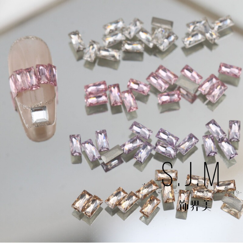 New manicure 2*4 rectangular zircon flat diamond Super Flash multi-cut special-shaped wear nail DIY rhinestone decorations