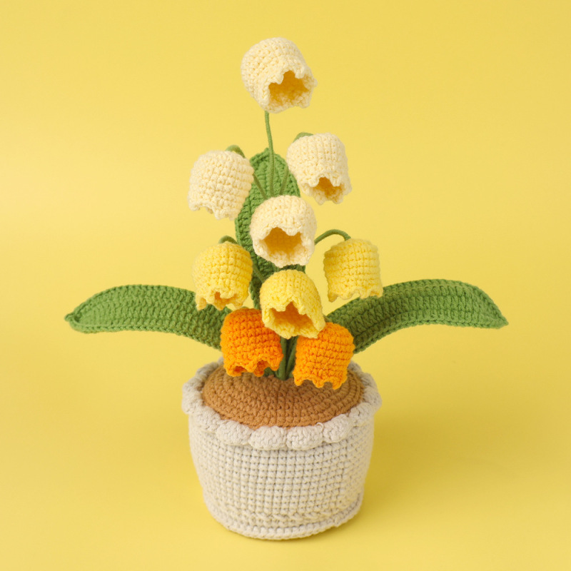 手作りの花完成品、花、スズラン、鉢植え、編み物、毛糸鉢植え、創作永遠の花、造花、卓上装飾品|undefined
