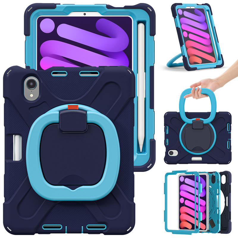 Suitable for iPad Mini 6 Pirate King strap tablet case color silicone PC rotating bracelet bracket mini6 back case Suitable for iPad Mini 6 Pirate King strap tablet case color silicone PC rotating bracelet bracket mini6 back case