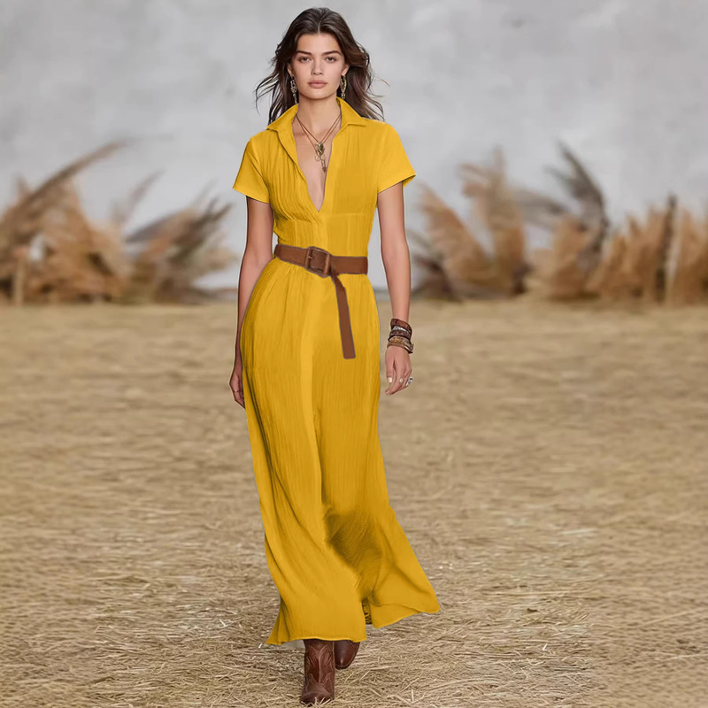 2026 European and American Independent Website Cross-Border Vacation Western Bohemian Beach Shirt-Collar Dress 2026 European and American Independent Website Cross-Border Vacation Western Bohemian Beach Shirt-Collar Dress