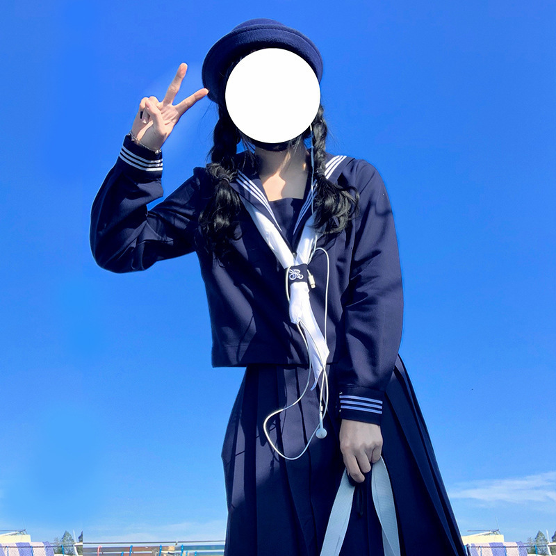 Orthodox Cyan Three jk Uniform Basic Naval Academy Style School for Middle Sailor Suit Women's Spring and Summer Suit All Blue