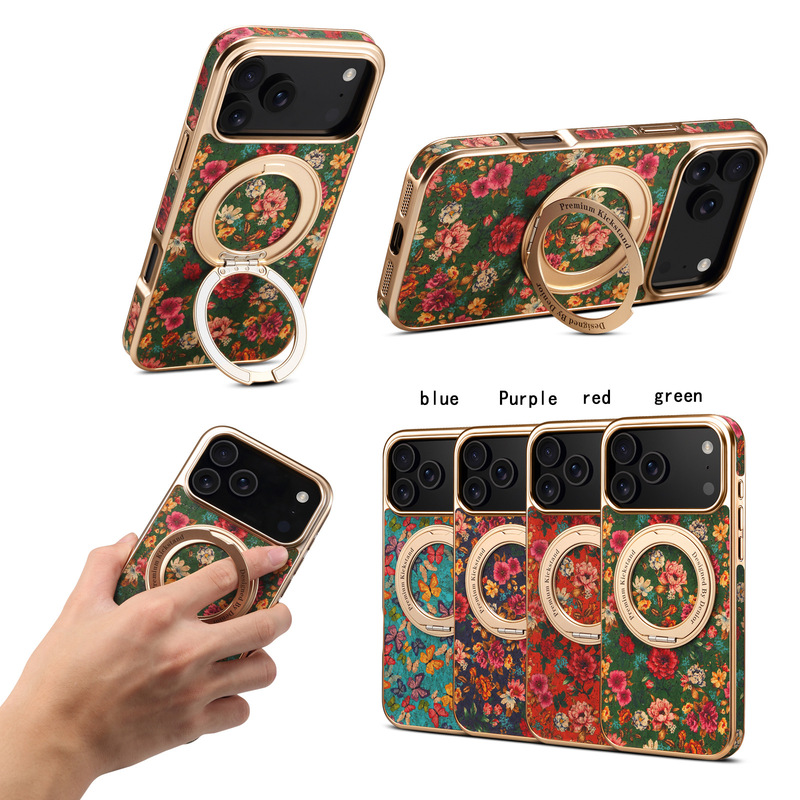 适用iPhone17无线充电手机壳三星S25磁吸360°旋转支架指环扣皮套|undefined