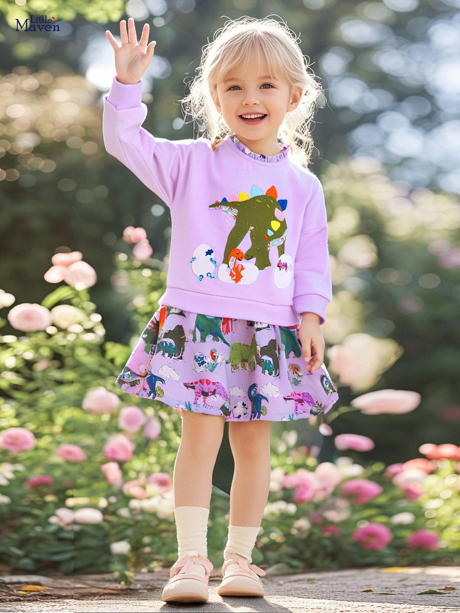 Little maven fábrica de origen ropa para niños al por mayor vestido de niña de estilo europeo y americano falda de algodón de otoño
