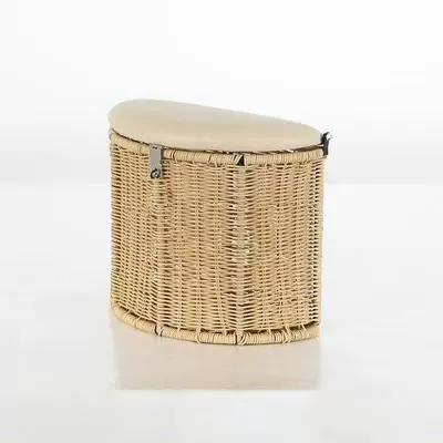 Electric car child seat, Front Child Battery Car - three-wheel-bamboo-basket-off-white-single-seat
