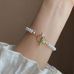 Japanese and Korean small fresh pearl tulip bracelet/necklace temperament OT buckle niche design sweet choker bracelet