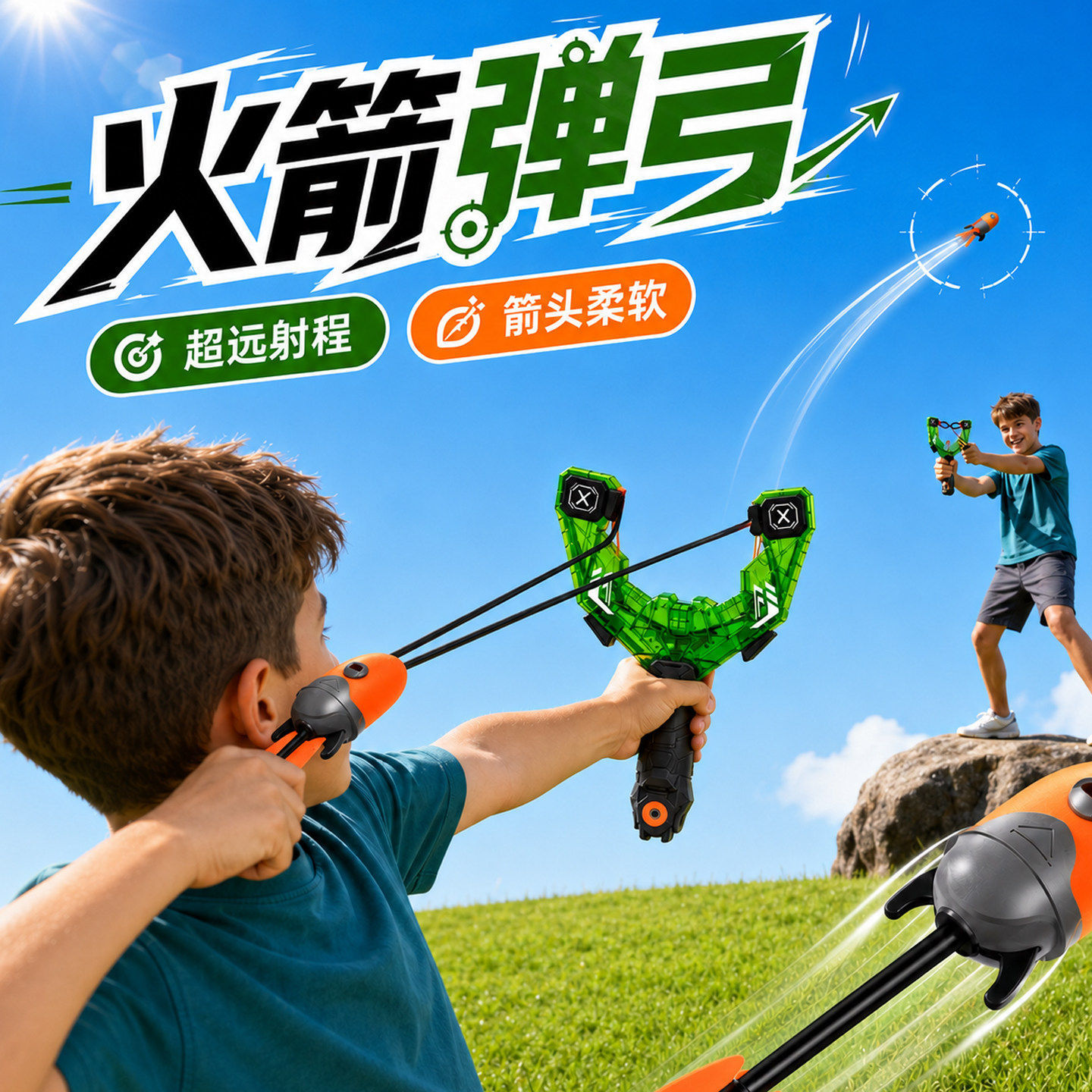 儿童新款尖叫火箭弹弓复合弓远射程射击灯光弓箭户外运动竞技玩具