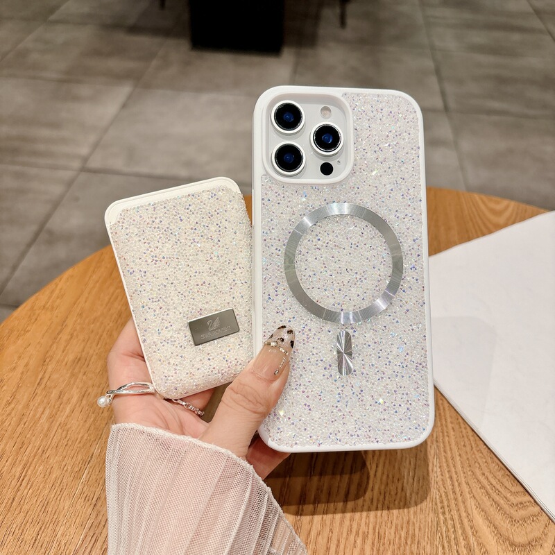 Suitable for iPhone 17 Pro Max Trendy Brand Rhinestone Apple 16 Magnetic Card Holder Luxury High-End Card-Inserting Phone Case