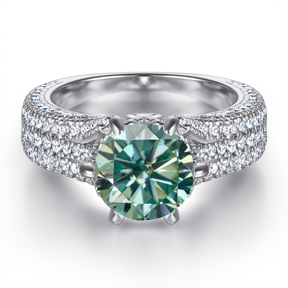 2 quilates 8mm S925 anillo de plata esterlina mujer exagerada seis garras micro joyería de piedra al por mayor nueva venta en caliente transfronteriza