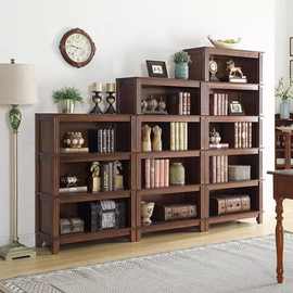 简约美式实木书柜置物架组合书架欧式办公落地书橱客厅储物柜柜子