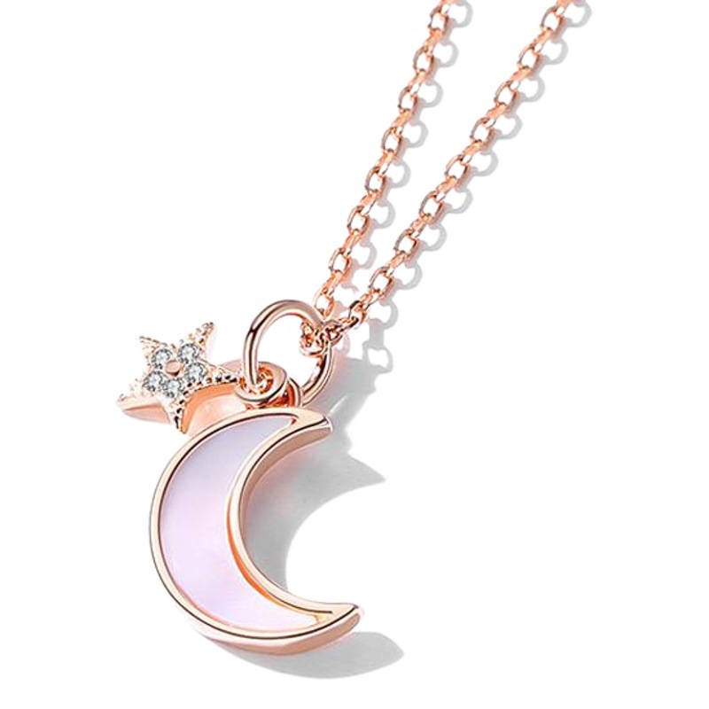 Celebridad en línea Singapur S925 plata esterlina Luna estrella COLLAR COLGANTE nicho simple diseño estrella clavícula cadena femenina