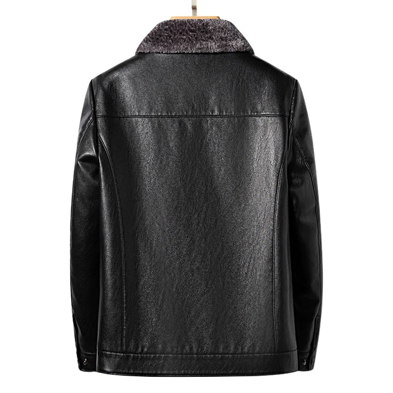 Инобенил | Зимняя теплая мужская кожаная куртка с меховой подкладкой для мужчин среднего и старшего возраста, на флисовой подкладке и утолщенная 2367