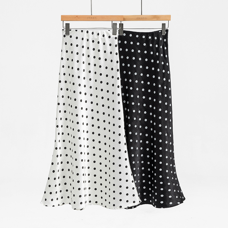 French-Style Polka-Dot Fishtail Skirt for Women, Acetate High-Waisted Elegant Long Skirt, Casual Retro Literary Cross-Border 6-Color Elegant