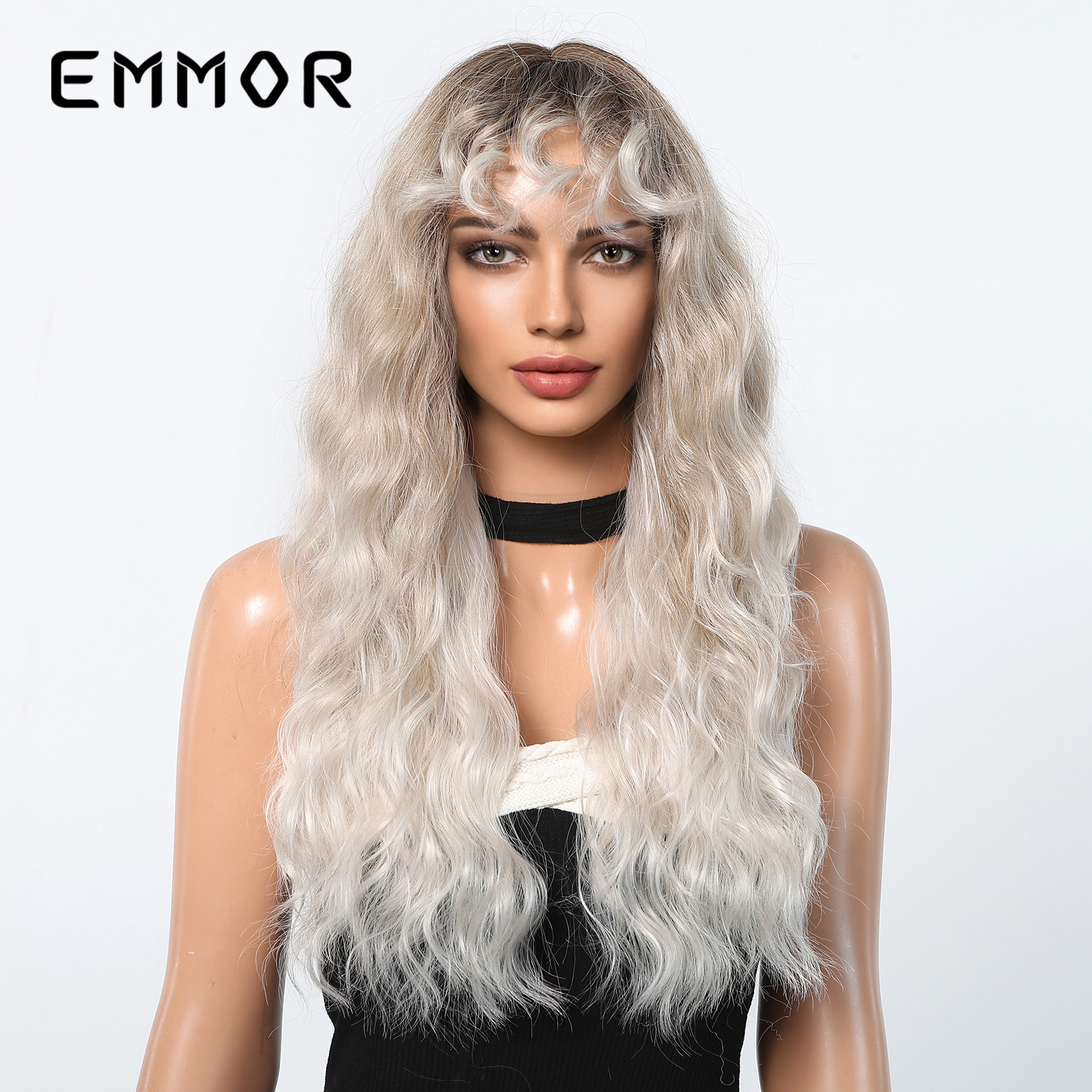 Estilo europeo y americano nuevo estilo blanco rubio lana rizado largo cabello rizado moda ambiente perezoso peluca cabello completo tipo wigs