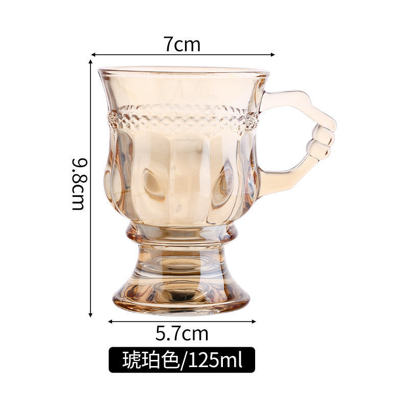 INS vintage en relieve taza de vidrio con mango pierna alta Copa ámbar de aspecto alto chica corazón regalo taza de café taza de té