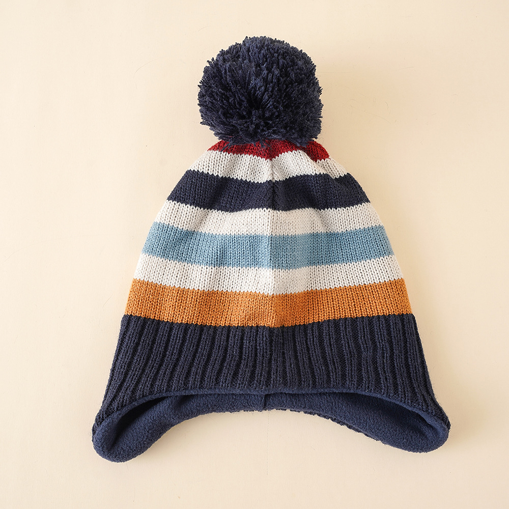 Protección para los oídos de otoño e invierno para niños de punto de dinosaurio a rayas con forro polar sombrero cálido niño lindo sombrero de punto de dibujos animados