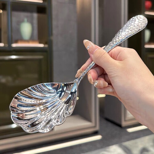 Light luxury 304 stainless steel shell public spoon creative high-value hammered lotus spoon gift tableware meal spoon