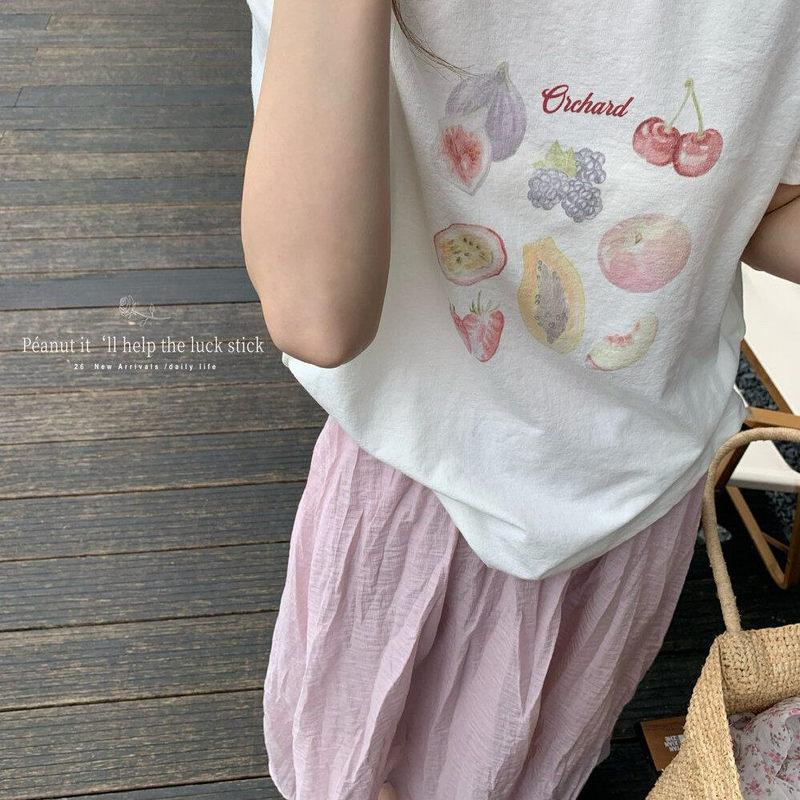 Korean-Style Versatile Soft and Skin-Friendly Fruit-Printed Snowflake Cotton Cool Short-Sleeve T-Shirt for Women, New Summer Loose Top Korean-Style Versatile Soft and Skin-Friendly Fruit-Printed Snowflake Cotton Cool Short-Sleeve T-Shirt for Women, New Summer Loose Top